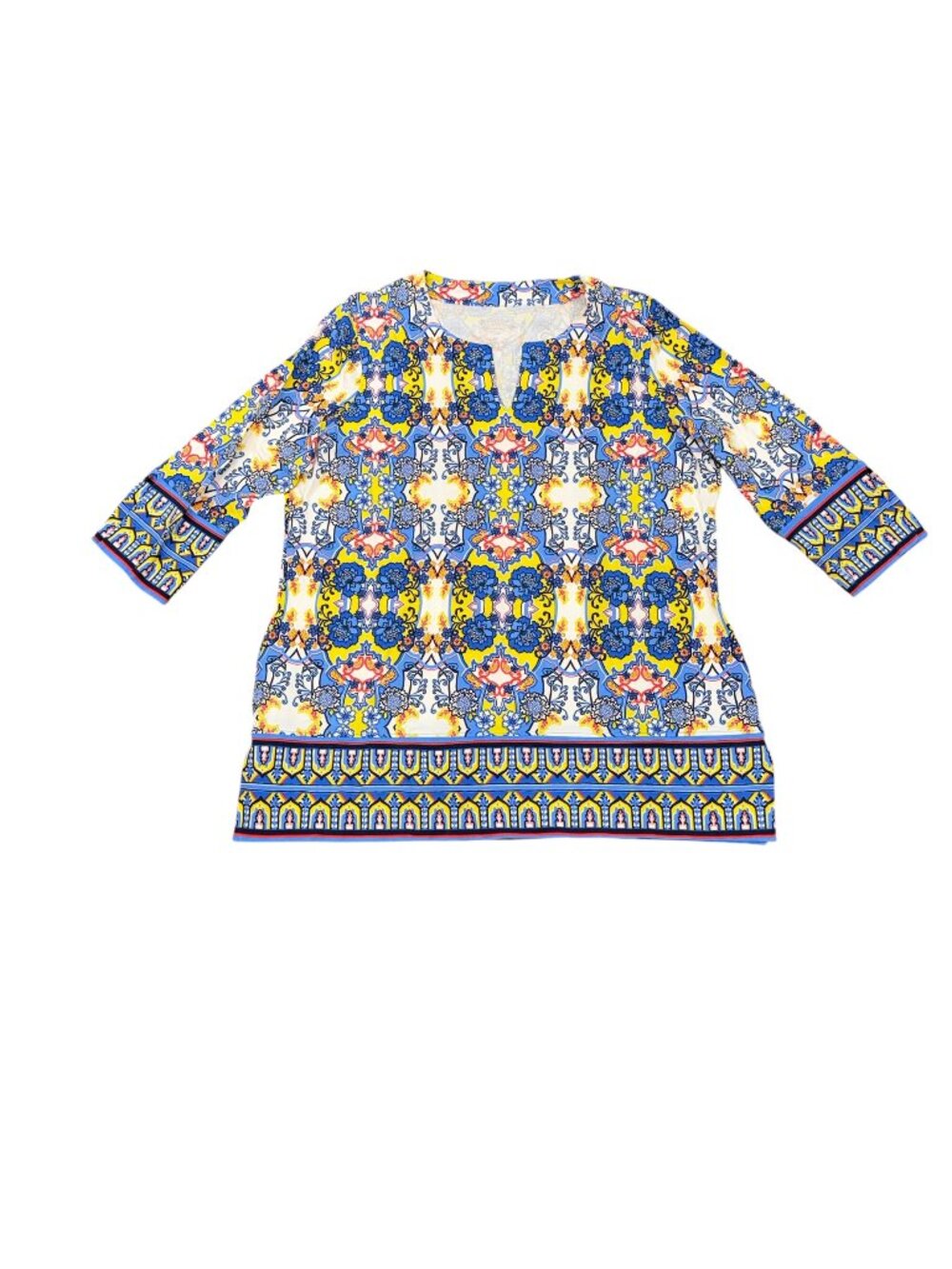 Coolibar UFP 50+ 3/4 Sleeve Tunic Shirt Top Geometric Print Boho Multicolor XL